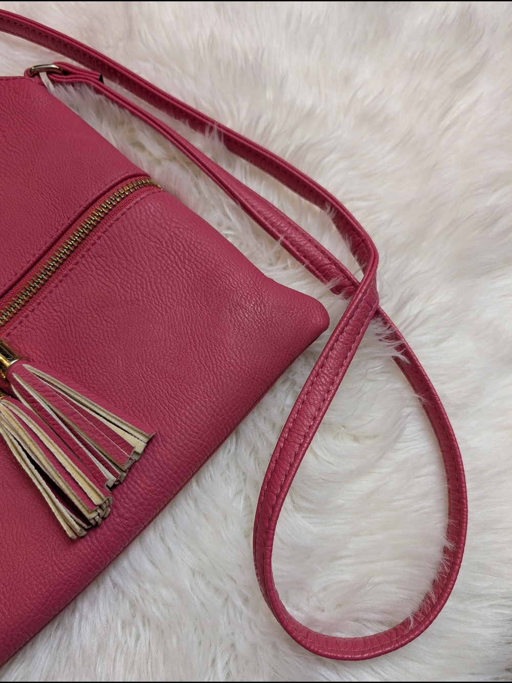 Bright Pink Tassel Crossbody Bag With Gold Hardware - Picture 4 of 9